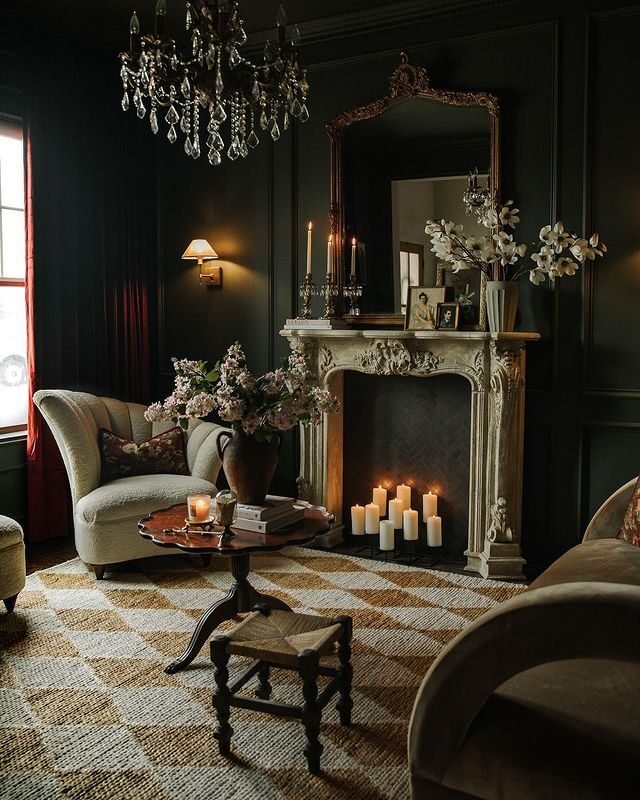 15 Cozy Dark Academia Living Room Design Tips to Try 5 Candlelight and Vintage Lamps