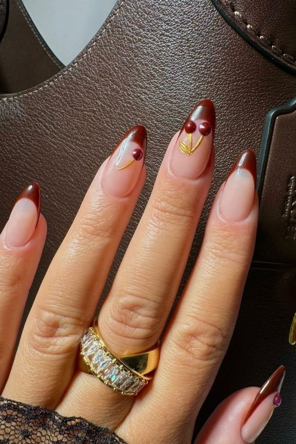 25 Cherry Mocha Nail Designs for Every Season 4 Cherry French Accent