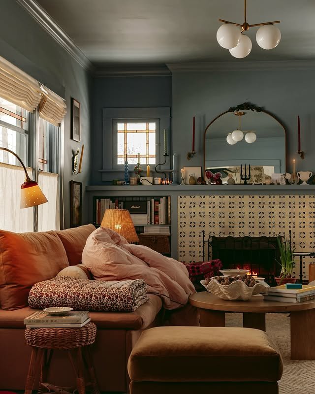 15 Country Living Room Color Schemes for a Cozy Home 10 Choose Soft Lighting with Lamps and Candles