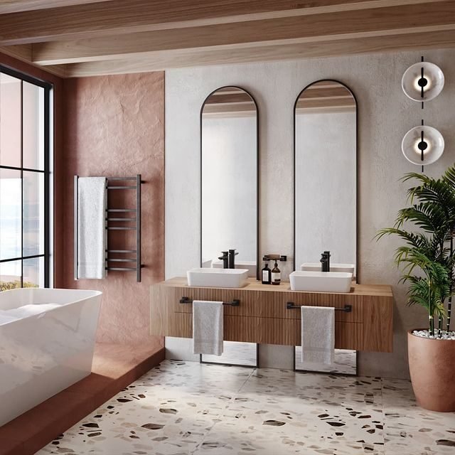 20 Beautiful Japandi Bathroom Ideas for Modern Homes 11 Clay Wall Effect