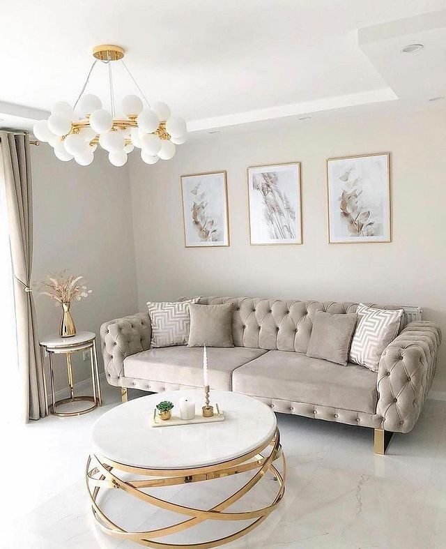 20 Modern White Couch Living Room Decor Ideas 3 Dirty White with Gold Accent