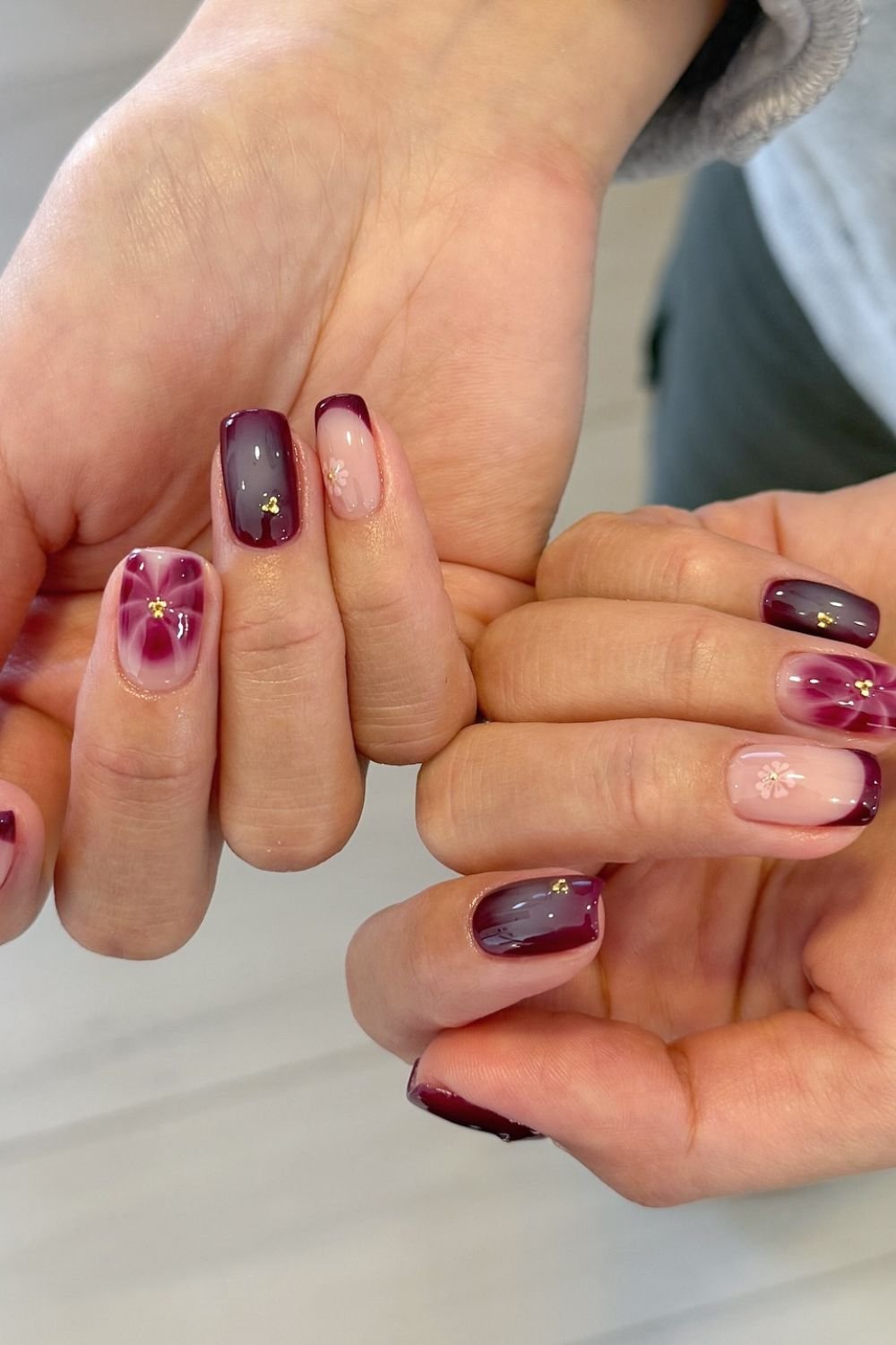 25 Cherry Mocha Nail Designs for Every Season 24 Floral Accent Detail
