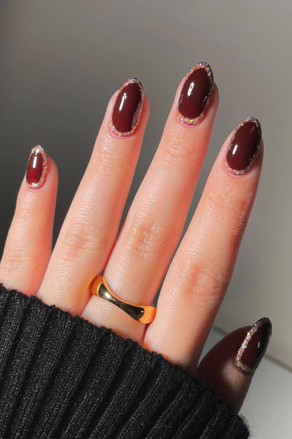 25 Cherry Mocha Nail Designs for Every Season 2 Glitter Frame Perfection