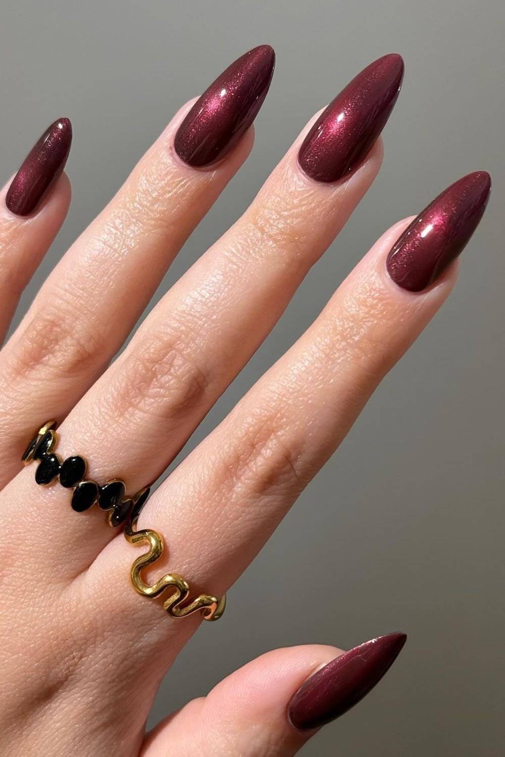 25 Cherry Mocha Nail Designs for Every Season 15 Metallic Burgundy Spark