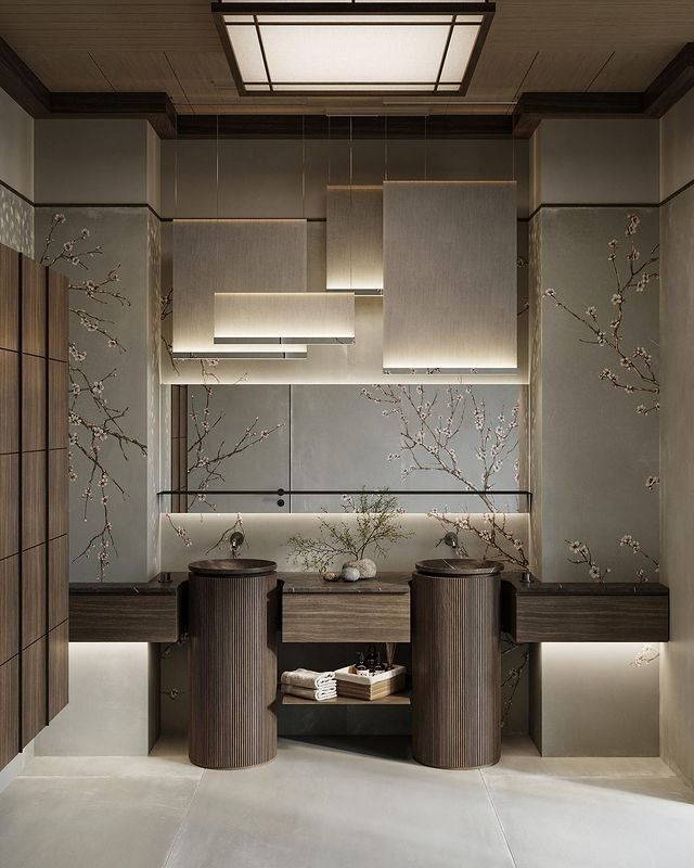 20 Beautiful Japandi Bathroom Ideas for Modern Homes 8 Metallic Sakura Finish