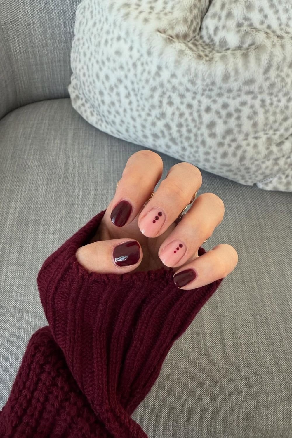 25 Cherry Mocha Nail Designs for Every Season 7 Minimal Dot Design