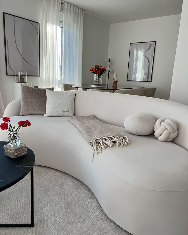 20 Modern White Couch Living Room Decor Ideas 6 Play with Curves
