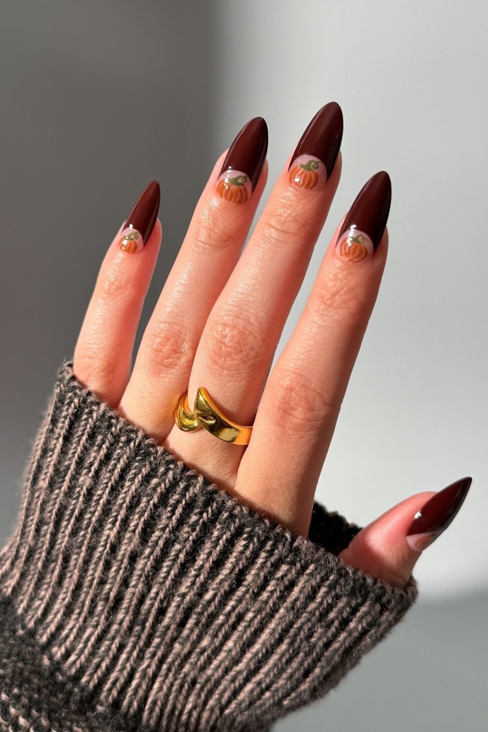 25 Cherry Mocha Nail Designs for Every Season 3 Pumpkin Spice Detail
