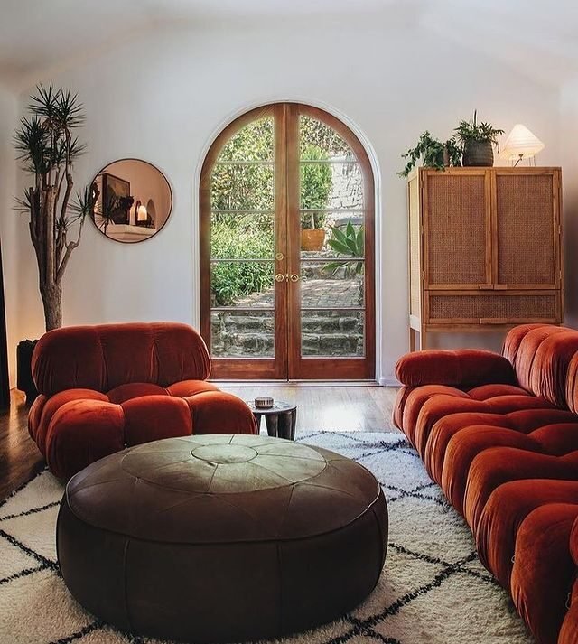 15 Beautiful Orange Couch Designs for Modern Homes 5 Red Orange Velvet