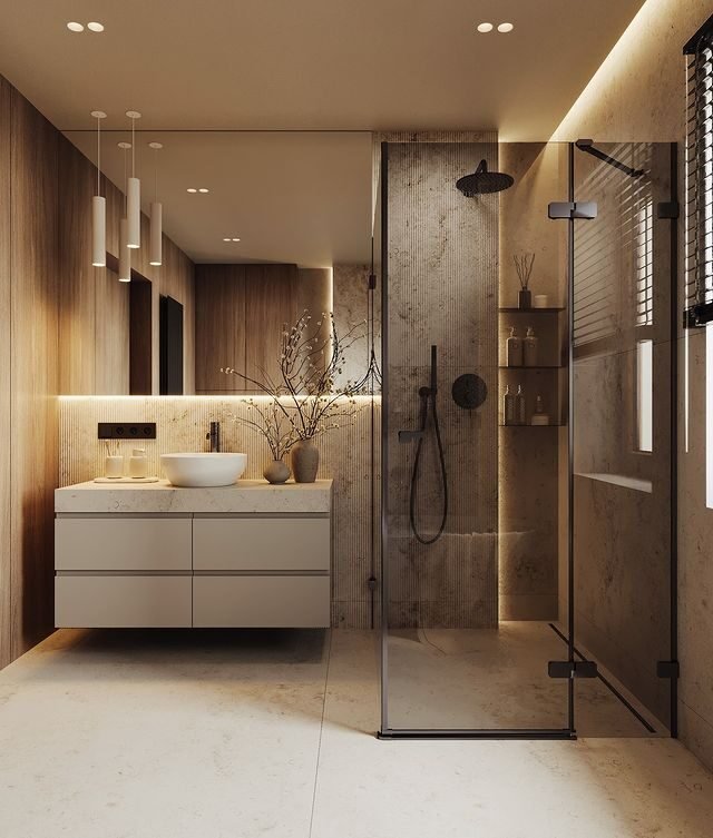 20 Beautiful Japandi Bathroom Ideas for Modern Homes 18 Relaxing Lighting Effect