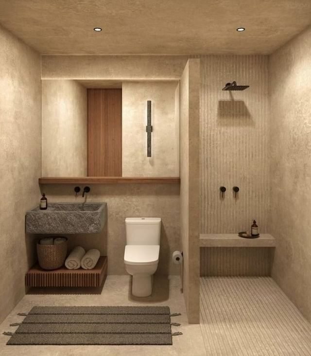 20 Beautiful Japandi Bathroom Ideas for Modern Homes 5 Rough Beige