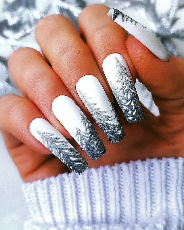 30 Winter Dip Nail Designs That Will Warm Up Your Style 23 Snowy Forest Winter Dip Nails