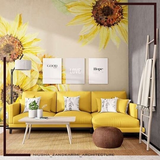 20 Yellow Living Room Ideas for a Cozy Yet Stylish Look 5 Sunflower Wallpaper