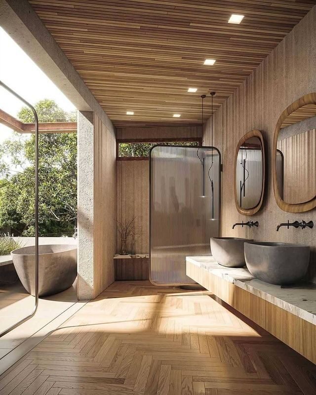 20 Beautiful Japandi Bathroom Ideas for Modern Homes 14 Tranquil Connection from Outside