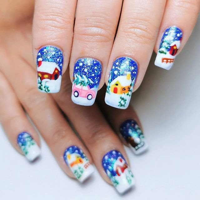 30 Winter Dip Nail Designs That Will Warm Up Your Style 22 Winter Wonderland Scenes Dip Nails