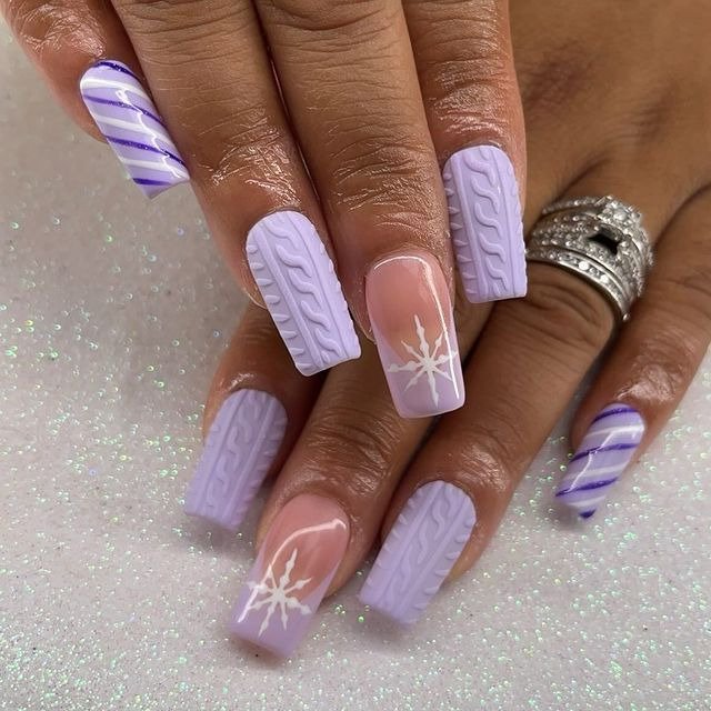 Lavender Nails with White Snowflake