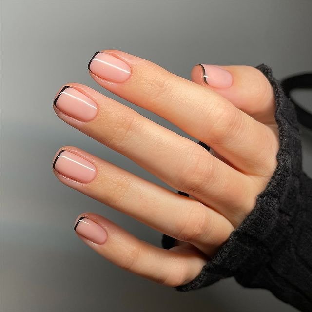Micro Black French Nails