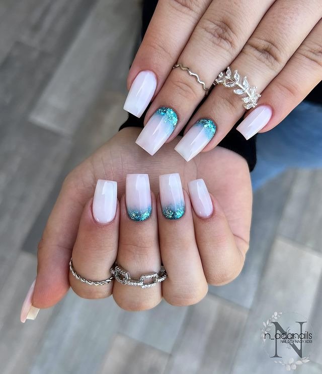 Blue and White Ombre Nails