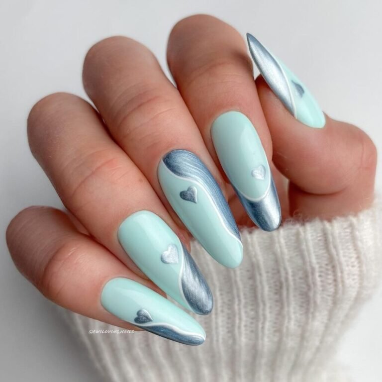 20 Stunning Turquoise Nail Ideas for a Fresh, Chic Look 6 Metallic Hearts Accent