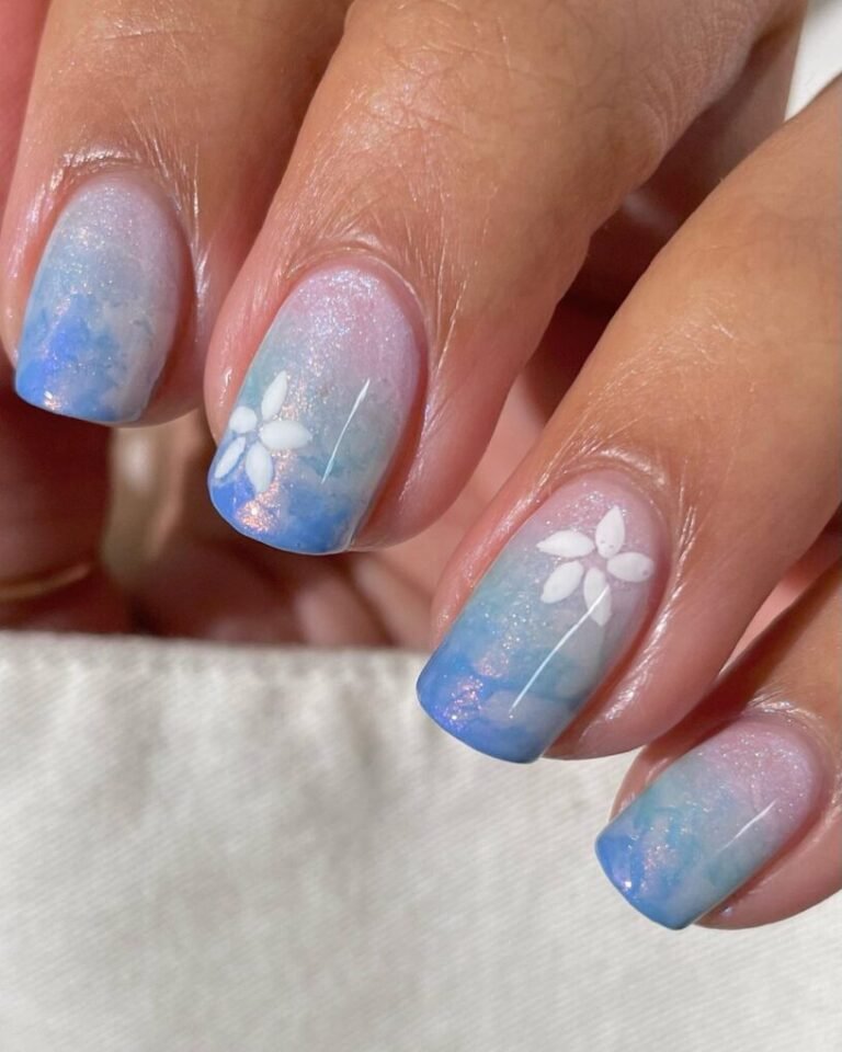 Aqua Floral Nails