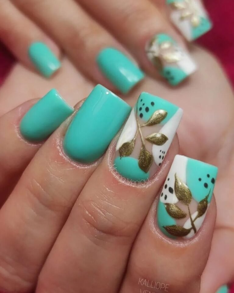 20 Stunning Turquoise Nail Ideas for a Fresh, Chic Look 20 Gold Leaf Glam