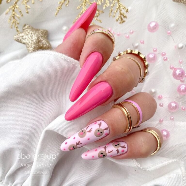 20 Pink Christmas Nail Inspirations – Festive & Feminine Holiday Looks 9 Reindeer Magic