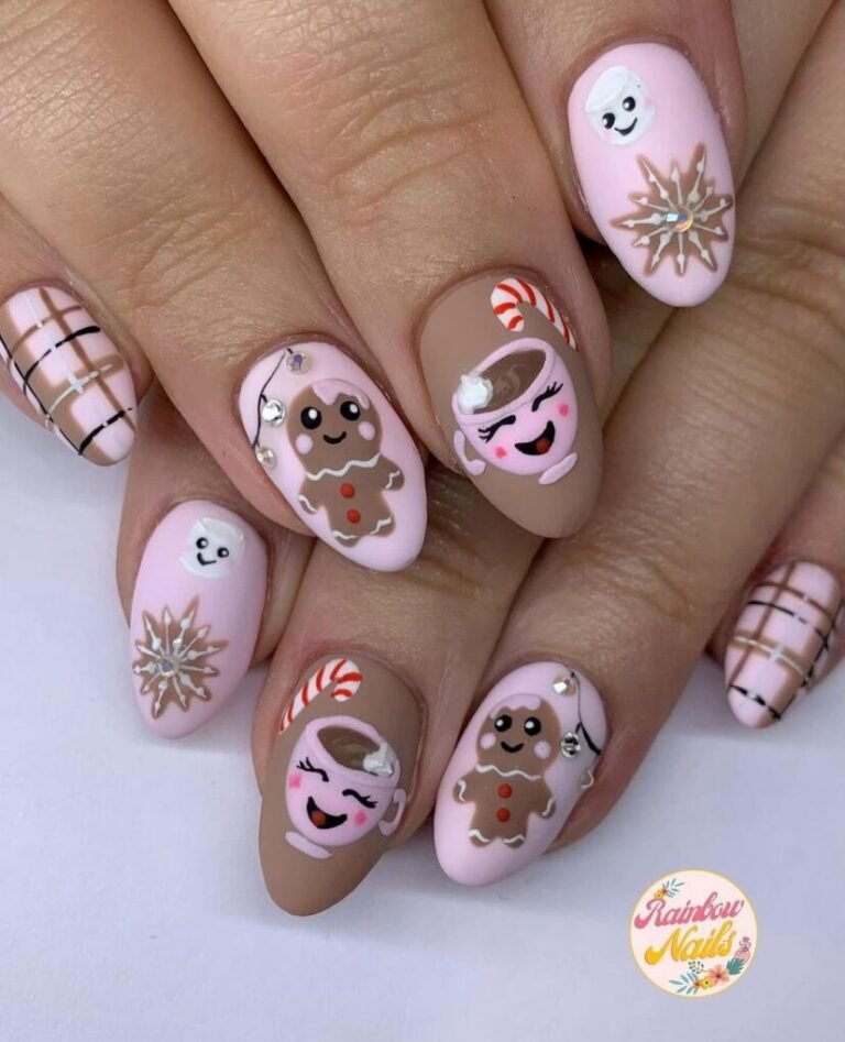 20 Pink Christmas Nail Inspirations – Festive & Feminine Holiday Looks 3 Gingerbread Delight