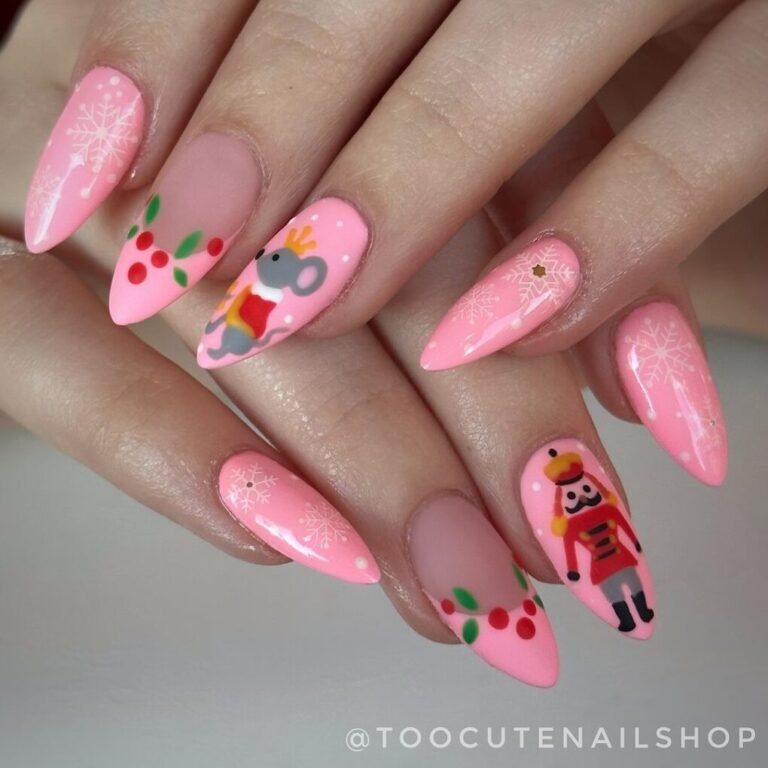 20 Pink Christmas Nail Inspirations – Festive & Feminine Holiday Looks 5 Nutcracker Dreams