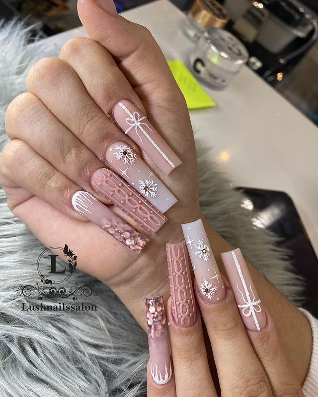25 Elegant Winter Coffin Nail Designs You’ll Love 24 Winter Rose Gold