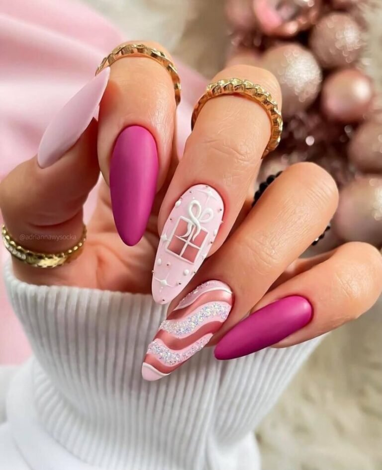 20 Pink Christmas Nail Inspirations – Festive & Feminine Holiday Looks 15 Christmas Present Perfection