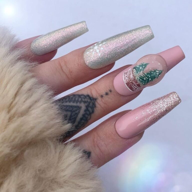 20 Pink Christmas Nail Inspirations – Festive & Feminine Holiday Looks 11 Pink Snow Globe Dreams