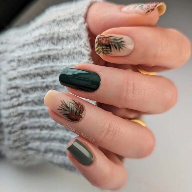 25 Festive Green Christmas Nails to Brighten the Holidays 22 Pinecone Nail Art