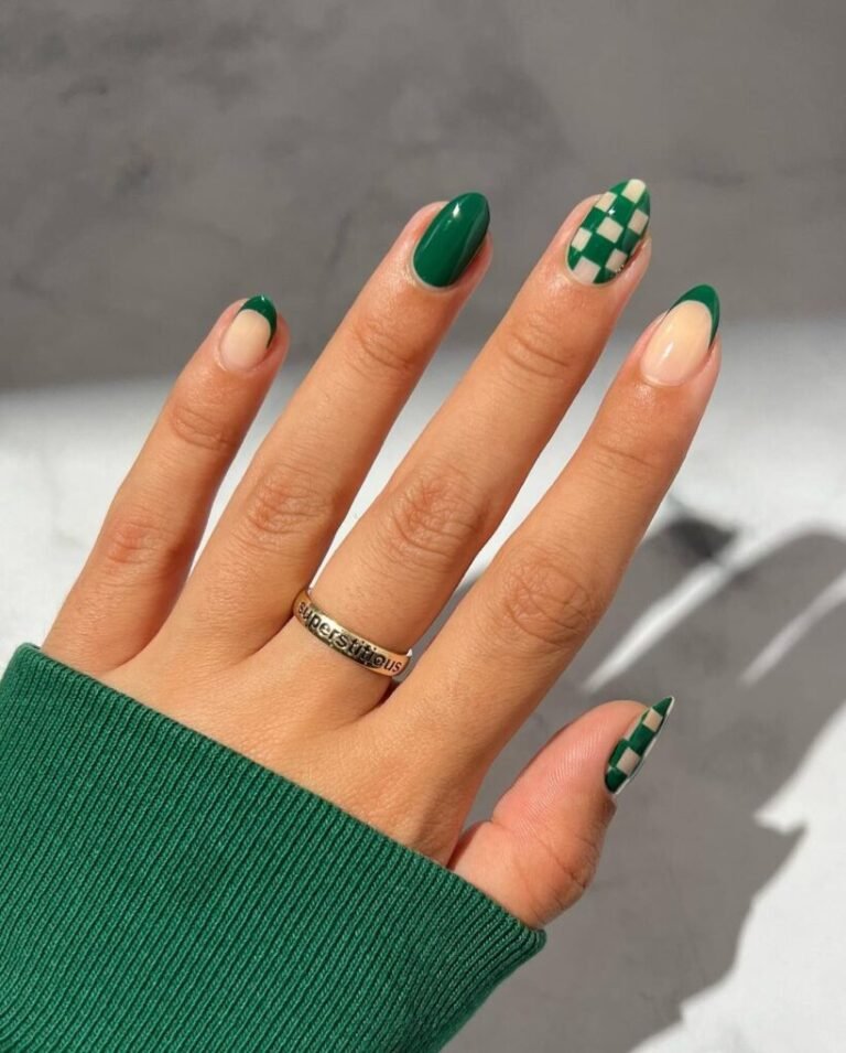 25 Festive Green Christmas Nails to Brighten the Holidays 12 Green Checkmate Nails