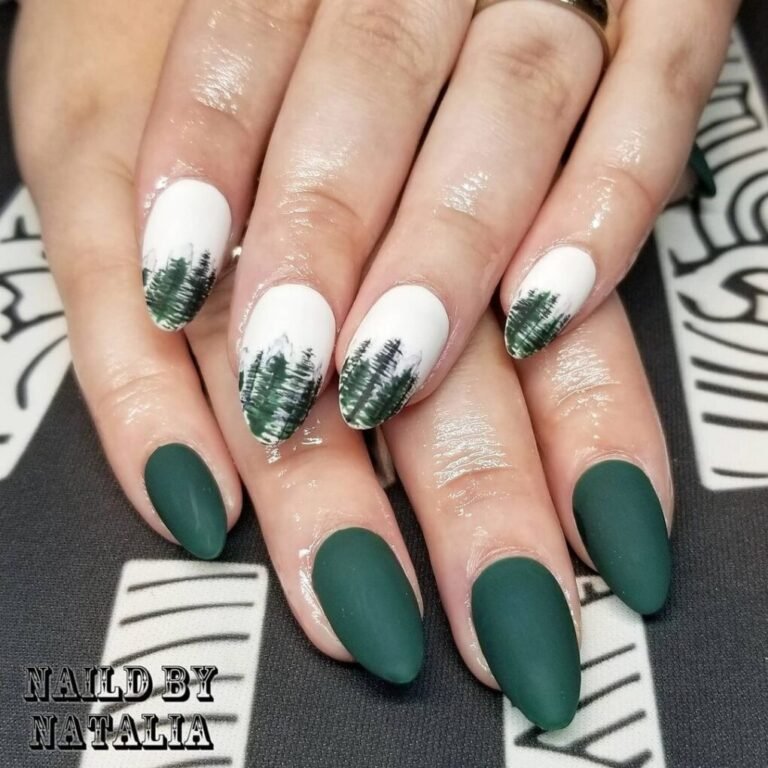 25 Dark Winter Nail Ideas That Are Perfectly Moody & Chic 7 Frozen Forest