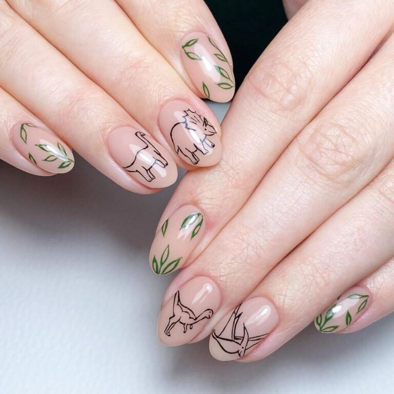 Hand-Painted Dino Gel Nails Design