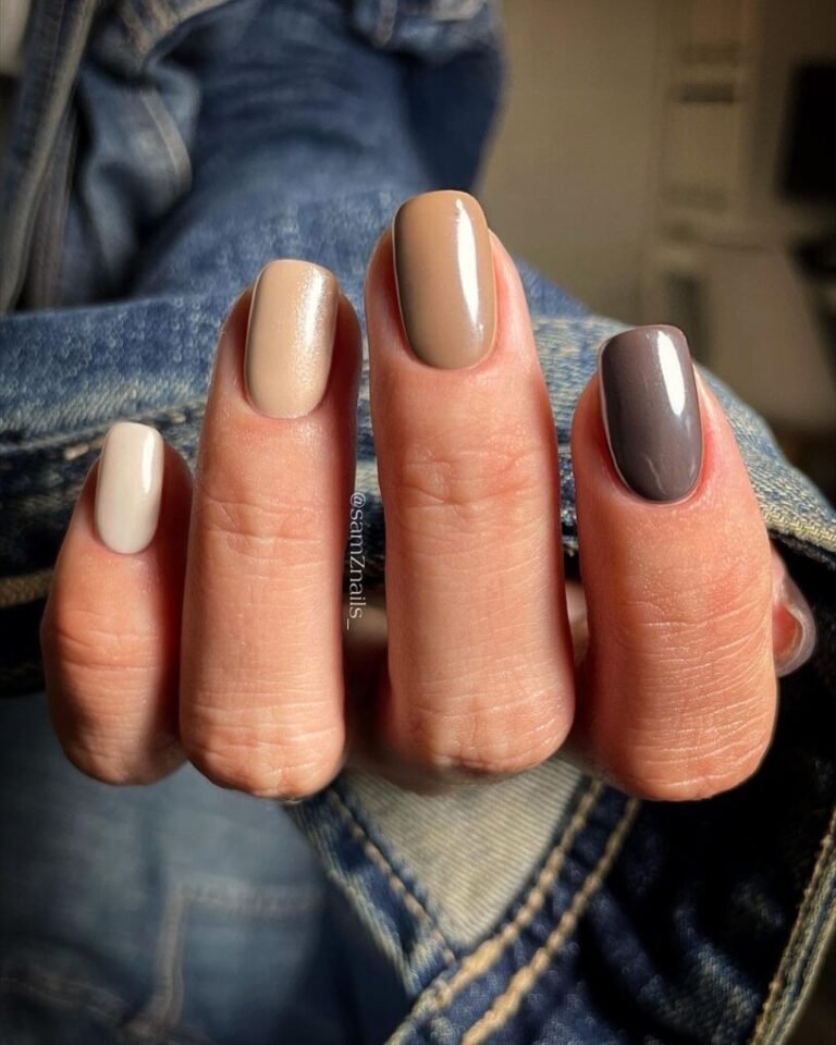 Neutral Tones Shellac Nails Design