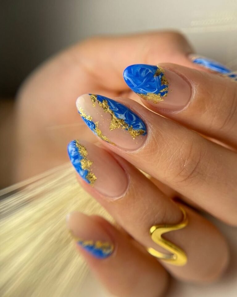 Gilded Ocean Dip-Powder Nails Design