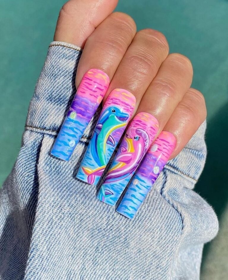 Cute Dolphins Press-On Nails Design