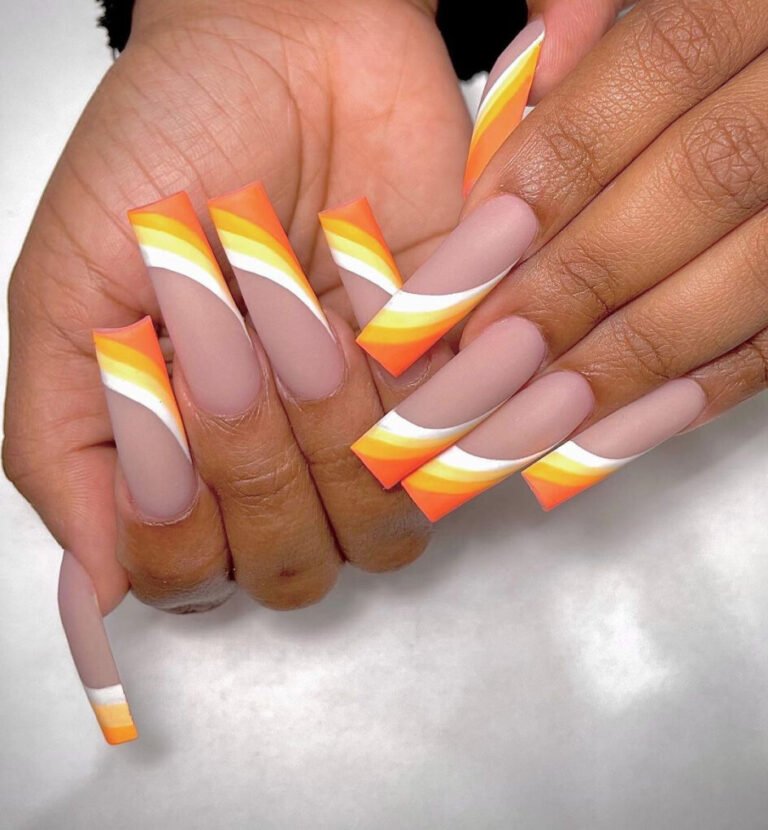 Peach Diagonal French Nails