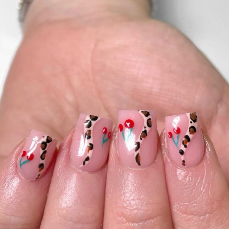 22 Bold Nail Art Designs That Scream Confidence 4 Cherry’s & Leopard Print