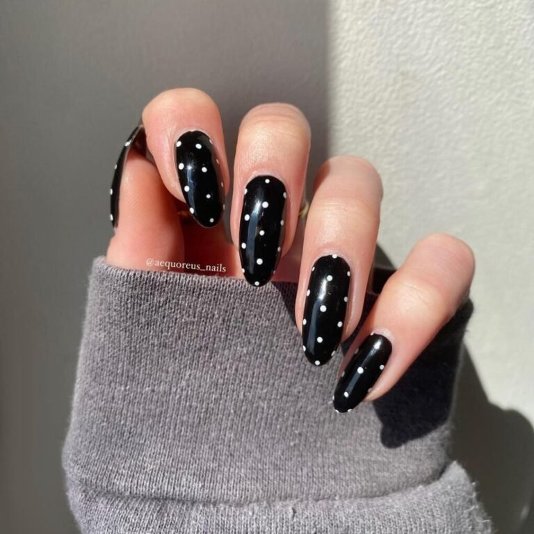 20 Elegant Black and White Christmas Nail Designs for 2025 10 Holly Jolly Polka Dots