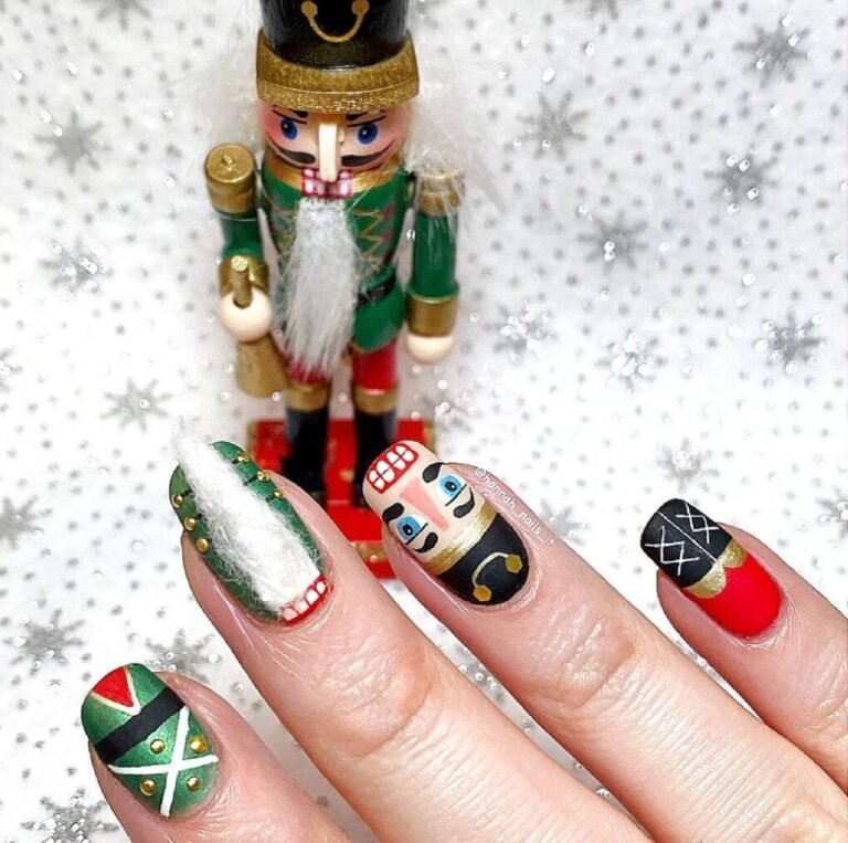 20 Elegant Black and White Christmas Nail Designs for 2025 7 Nutcracker Elegance
