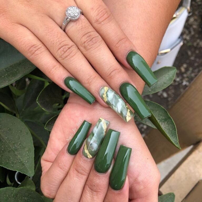 20 Trendy Olive Green Nails You’ll Want to Try Now 4 Olive Green Marble Nails