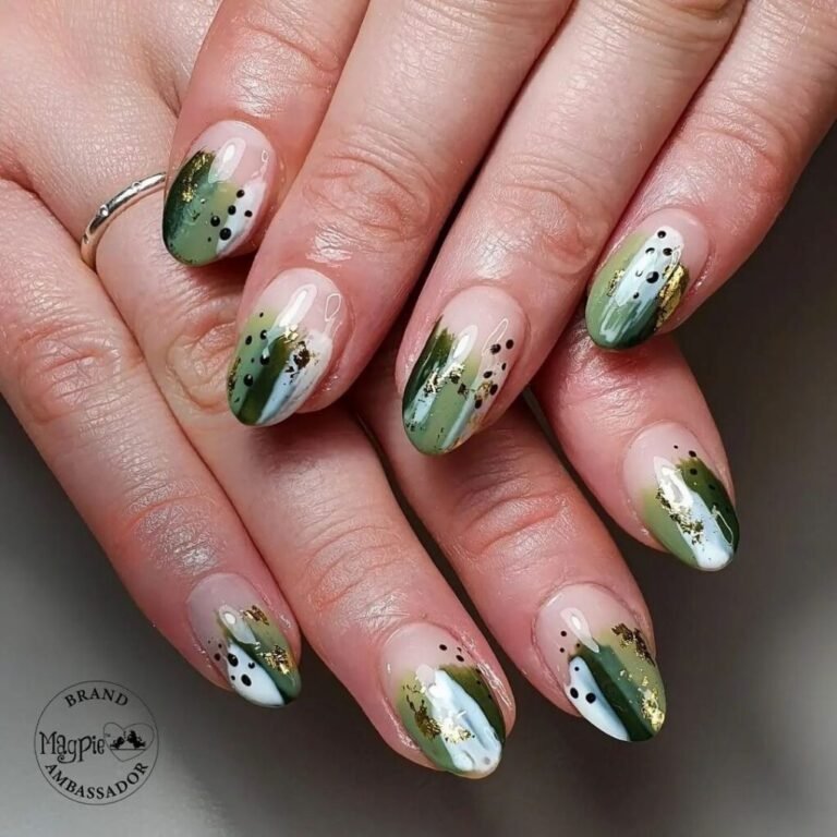 20 Trendy Olive Green Nails You’ll Want to Try Now 17 Olive Green with Autumn Abstract
