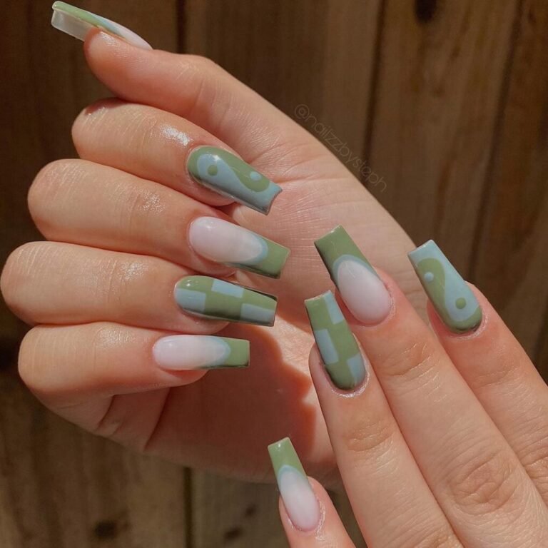 20 Trendy Olive Green Nails You’ll Want to Try Now 16 Olive Green Mix and Match