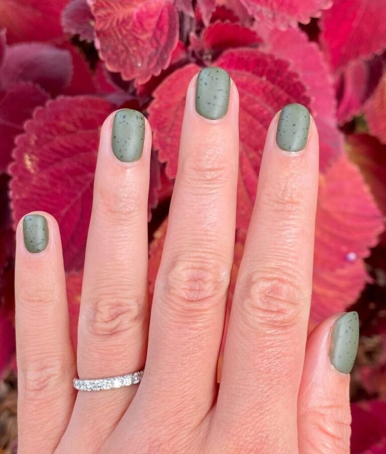 20 Trendy Olive Green Nails You’ll Want to Try Now 13 Olive Green with Spotted Topper