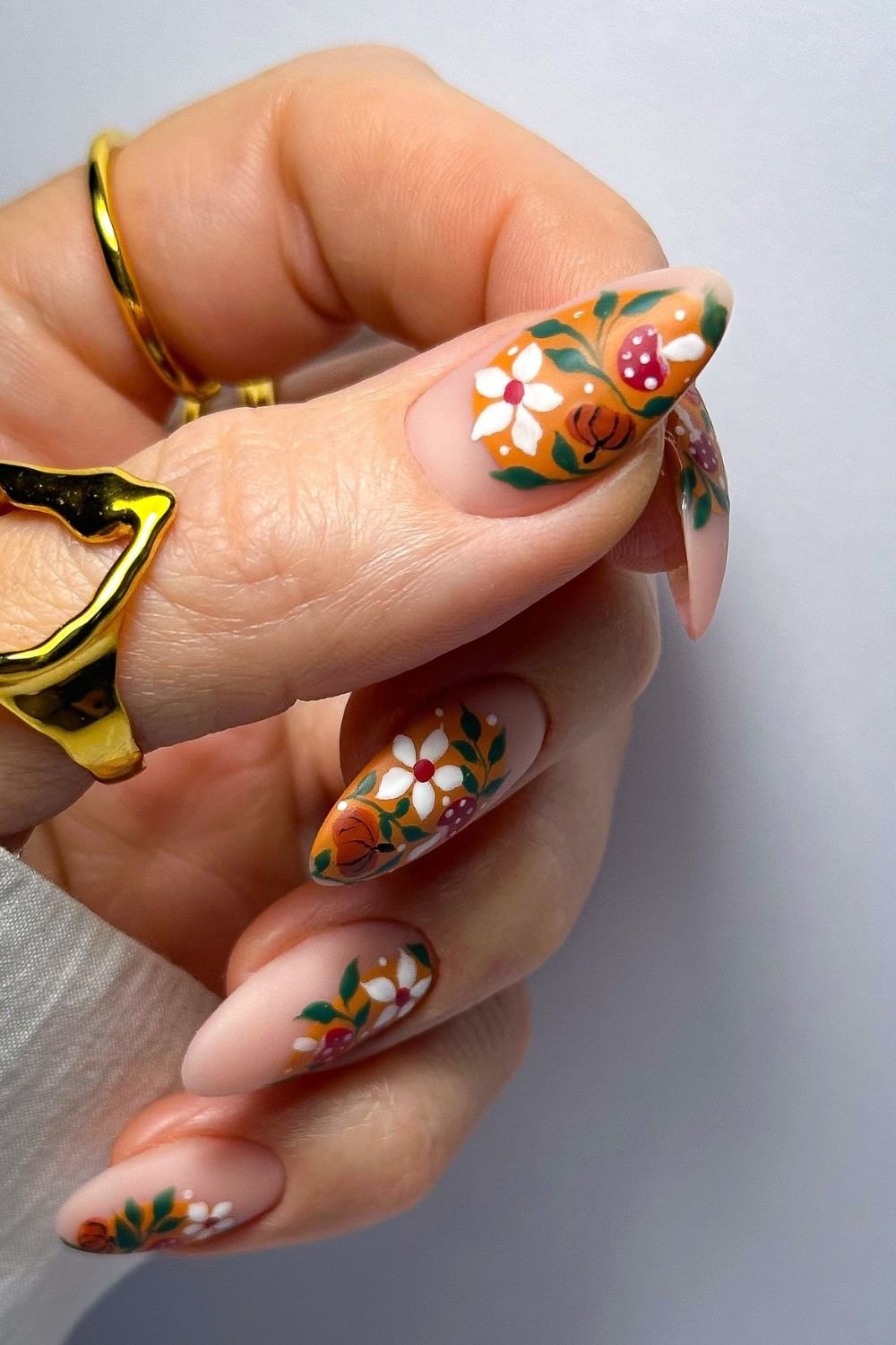 30 Fall Gel Nail Ideas for a Perfect Autumn Look 9 Harvest Florals