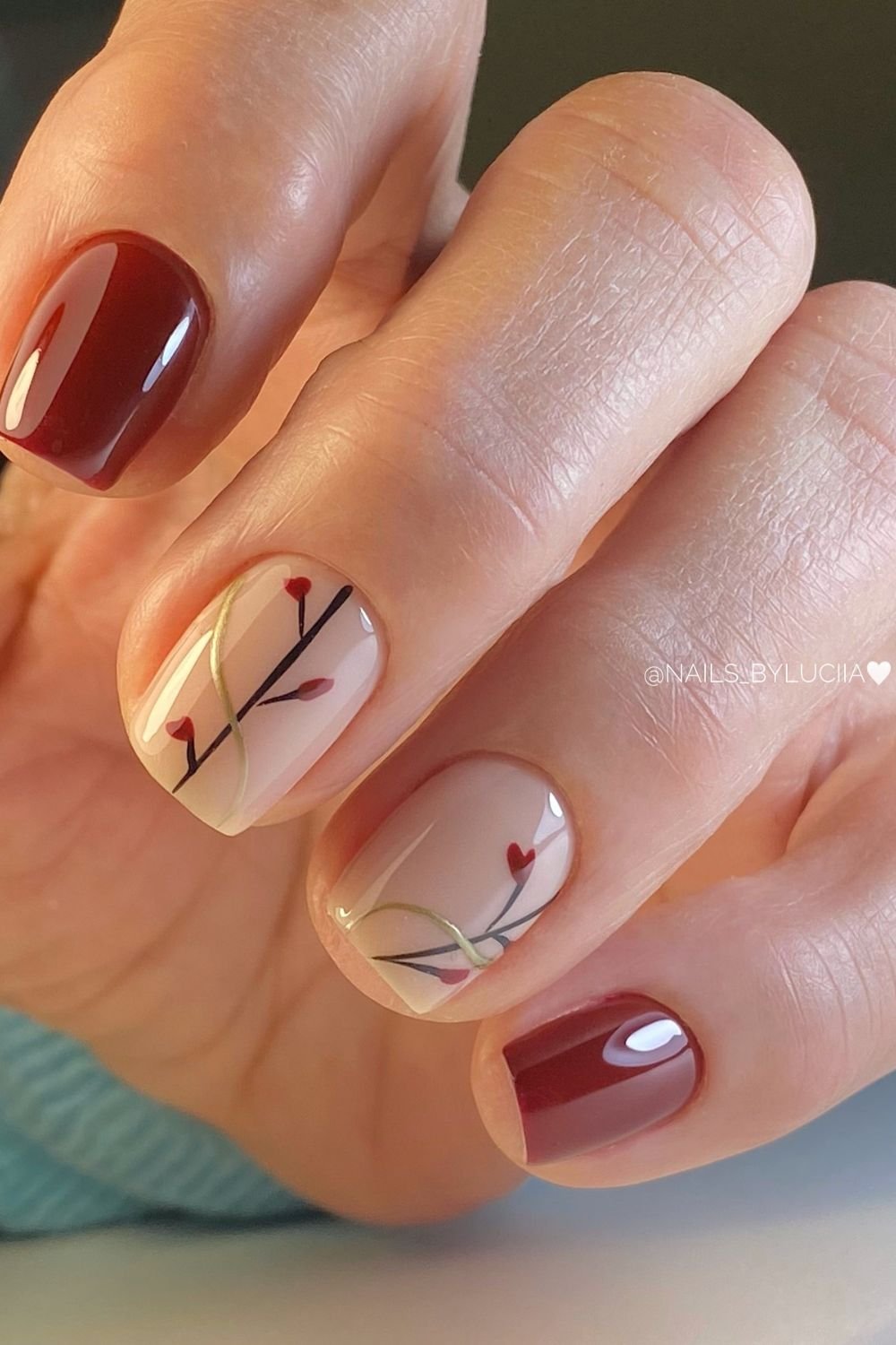 30 Fall Gel Nail Ideas for a Perfect Autumn Look 22 Minimalist Red Vines